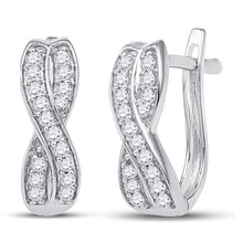  10k White Gold Womens Round Diamond Double Row Crossover Hoop Earrings 1/5 Cttw