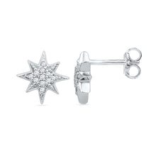  10k White Gold Womens Round Diamond Starburst Cluster Earrings 1/10 Cttw