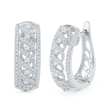  10k White Gold Womens Round Diamond Crisscrossed Openwork Hoop Earrings 3/4 Cttw