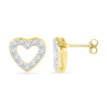  10k Yellow Gold Womens Round Diamond Heart Earrings 1/8 Cttw