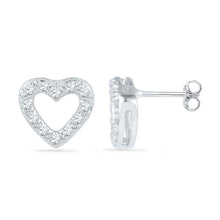  10k White Gold Womens Round Diamond Heart Earrings 1/8 Cttw
