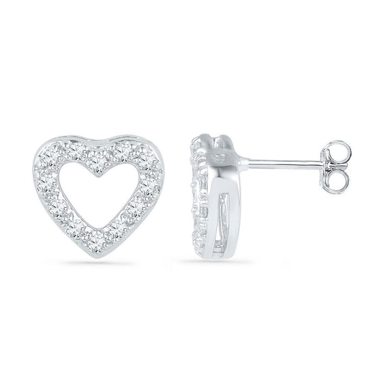 10k White Gold Womens Round Diamond Heart Earrings 1/8 Cttw
