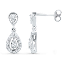  10k White Gold Womens Round Diamond Teardrop Dangle Earrings 1/3 Cttw