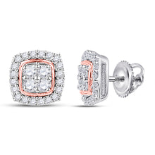  10k Two-tone Gold Womens Round Diamond Square Earrings 1/4 Cttw
