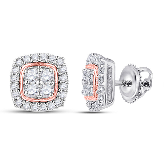 10k Two-tone Gold Womens Round Diamond Square Earrings 1/4 Cttw