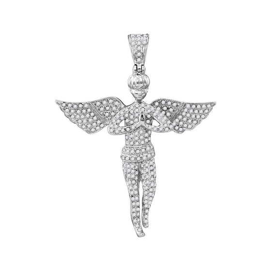 10k White Gold Mens Round Diamond Angel Charm Pendant 1 Cttw