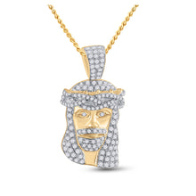  10k Yellow Gold Mens Round Diamond Jesus Face Charm Pendant 3/4 Cttw