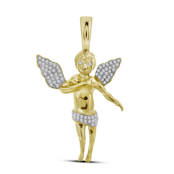 10k Yellow Gold Mens Round Diamond Angel Charm Pendant 1/2 Cttw