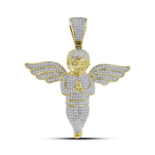  10k Yellow Gold Mens Round Diamond Angel Charm Pendant 1-1/2 Cttw