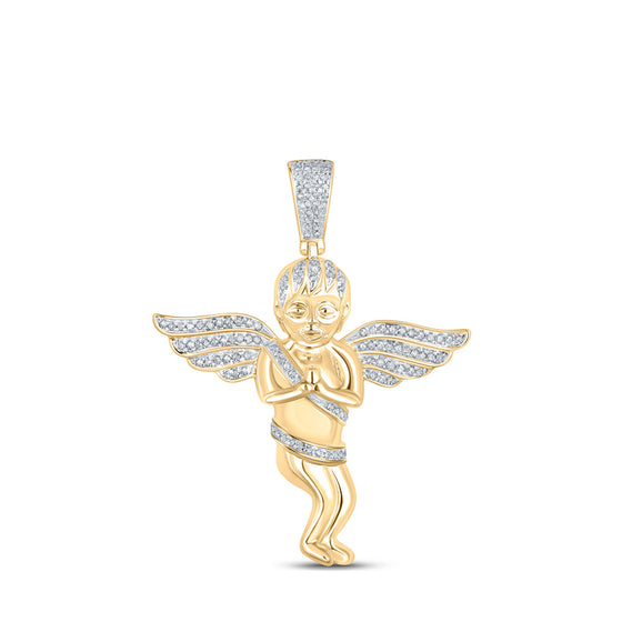 10k Yellow Gold Mens Round Diamond Angel Cherub Charm Pendant 1/2 Cttw