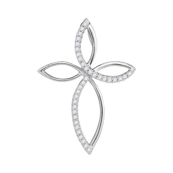 10k White Gold Womens Round Diamond Cross Pendant 1/4 Cttw