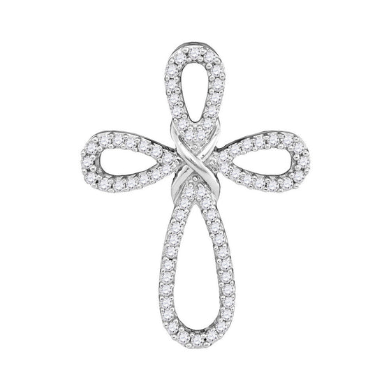 10k White Gold Womens Round Diamond Cross Pendant 1/3 Cttw