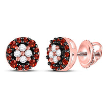  10k Rose Gold Womens Round Red Color Enhanced Diamond Cluster Earrings 1/3 Cttw