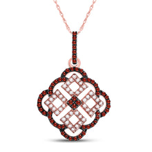 10k Rose Gold Womens Round Red Color Enhanced Diamond Square Cluster Pendant 1/2 Cttw