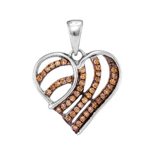  10k White Gold Womens Round Brown Diamond Striped Heart Pendant 1/4 Cttw