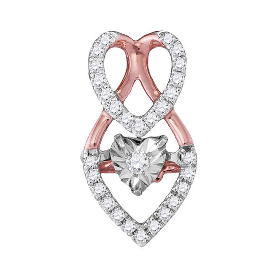 10k White Gold Womens Moving Round Diamond Heart Pendant 1/6 Cttw
