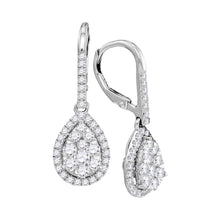  14k White Gold Womens Round Diamond Leverback Teardrop Dangle Earrings 1-3/8 Cttw