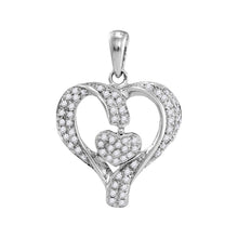  10k White Gold Womens Round Diamond Heart Pendant 1/6 Cttw