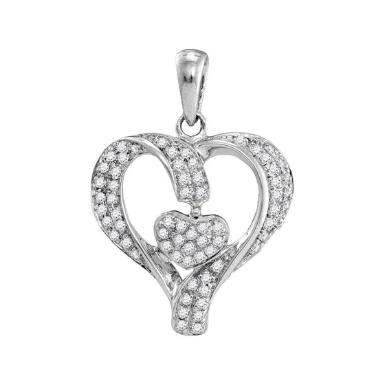 10k White Gold Womens Round Diamond Heart Pendant 1/6 Cttw