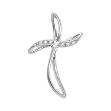  10k White Gold Womens Round Diamond Cross Religious Pendant .02 Cttw