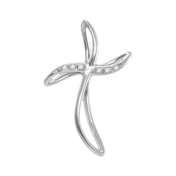 10k White Gold Womens Round Diamond Cross Religious Pendant .02 Cttw