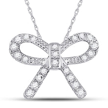  10k White Gold Womens Round Diamond Knot Bow Pendant Necklace 1/10 Cttw