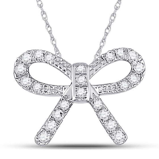 10k White Gold Womens Round Diamond Knot Bow Pendant Necklace 1/10 Cttw