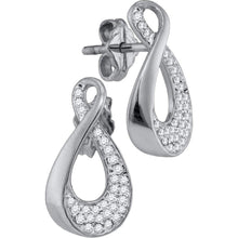  10k White Gold Womens Round Diamond Teardrop Cluster Earrings 1/5 Cttw