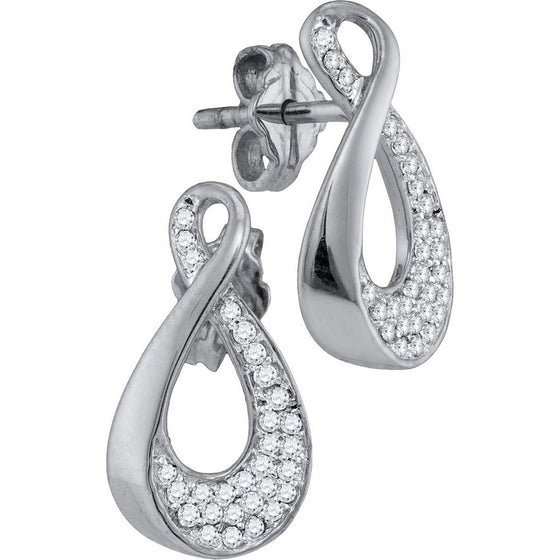 10k White Gold Womens Round Diamond Teardrop Cluster Earrings 1/5 Cttw