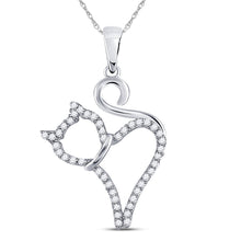  10k White Gold Womens Round Diamond Kitty Cat Animal Pendant 1/6 Cttw