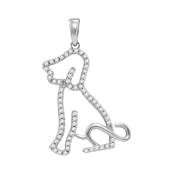 10k White Gold Womens Round Diamond Animal Dog Puppy Pendant 1/5 Cttw