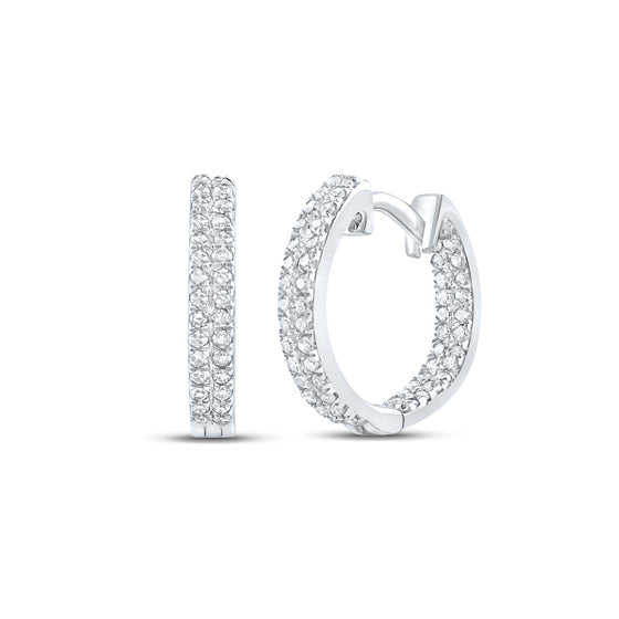 10k White Gold Womens Round Diamond Hoop Earrings 1/5 Cttw