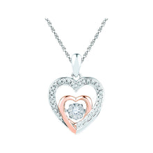  10k Two-tone Gold Womens Round Diamond Twinkle Moving Heart Pendant 1/10 Cttw
