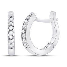  10k White Gold Womens Round Diamond Huggie Hoop Earrings 1/20 Cttw