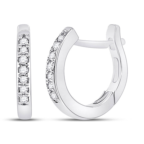 10k White Gold Womens Round Diamond Huggie Hoop Earrings 1/20 Cttw