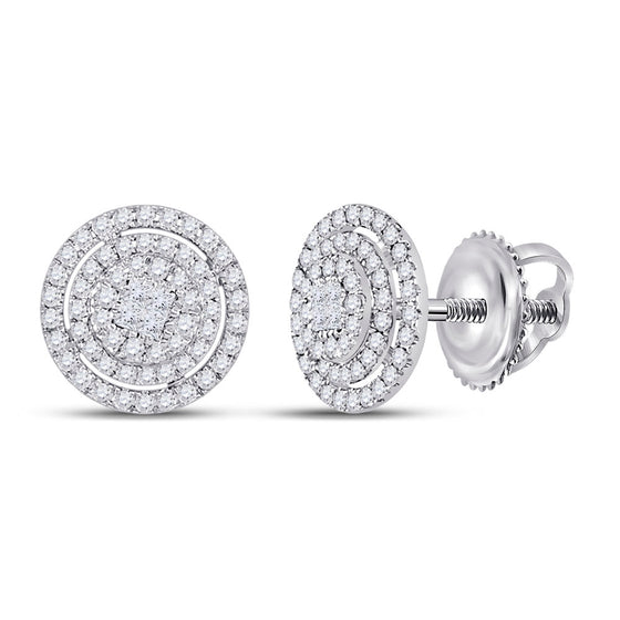 14k White Gold Womens Princess Diamond Fashion Cluster Earrings 1/2 Cttw