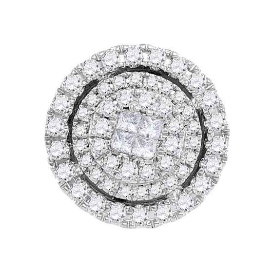 14k White Gold Womens Princess Round Diamond Cluster Pendant 1/2 Cttw