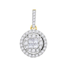  14k Yellow Gold Womens Princess Round Diamond Framed Cluster Pendant 1/2 Cttw
