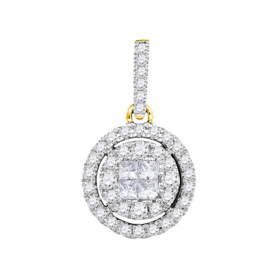 14k Yellow Gold Womens Princess Round Diamond Framed Cluster Pendant 1/2 Cttw