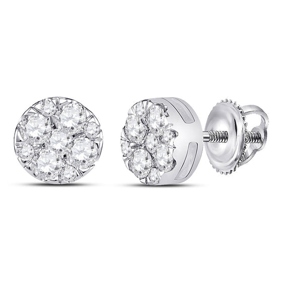 14k White Gold Womens Round Diamond Fashion Cluster Earrings 1/4 Cttw