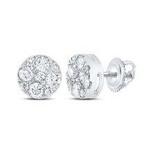  14k White Gold Womens Round Diamond Flower Cluster Earrings 1 Cttw