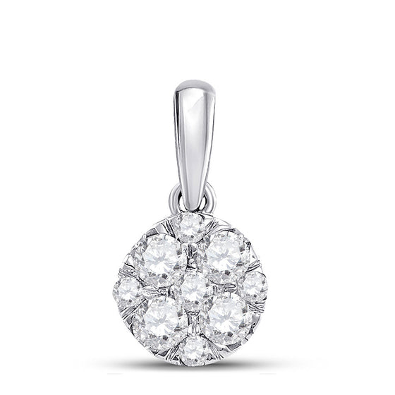 14k White Gold Womens Round Diamond Fashion Cluster Pendant 1/2 Cttw