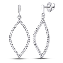  10k White Gold Womens Round Diamond Oval Outline Dangle Earrings 1/4 Cttw
