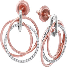  10k Rose Gold Womens Round Diamond Circle Dangle Earrings 1/4 Cttw