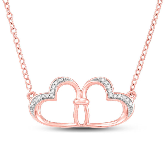 10k Rose Gold Womens Round Diamond Heart Pendant Necklace 1/20 Cttw