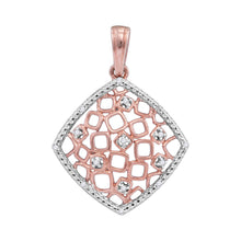  10k Two-tone Gold Womens Round Diamond Offset Square Cluster Pendant 1/20 Cttw