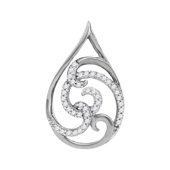 10k Two-tone Gold Womens Round Diamond Curl Teardrop Pendant 1/8 Cttw