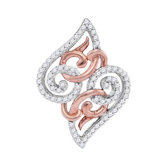 10k Two-tone Gold Womens Round Diamond Curl Fashion Pendant 1/5 Cttw