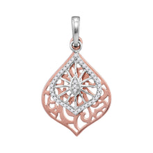  10k Two-tone Gold Womens Round Diamond Openwork Wide Oval Pendant 1/8 Cttw