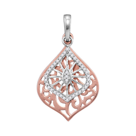 10k Two-tone Gold Womens Round Diamond Openwork Wide Oval Pendant 1/8 Cttw